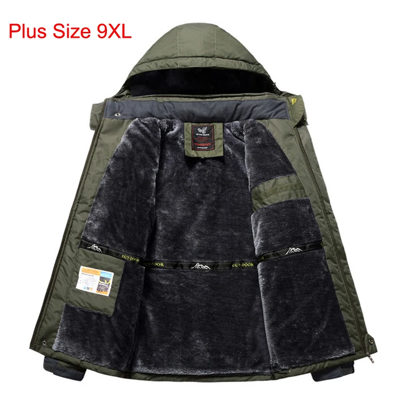 Plus Size 8XL Outdoor Winter Hooded Climbing Camping Hiking Jackets Windbreaker Military Fleece Jacket Jaqueta Masculina