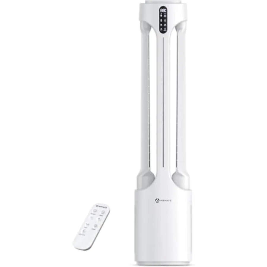 

Bedroom home air purifier bladeless tower fan, ABS plastic, white, 1500CFM large air volume with 28ft/s velocity, 90 oscillatio