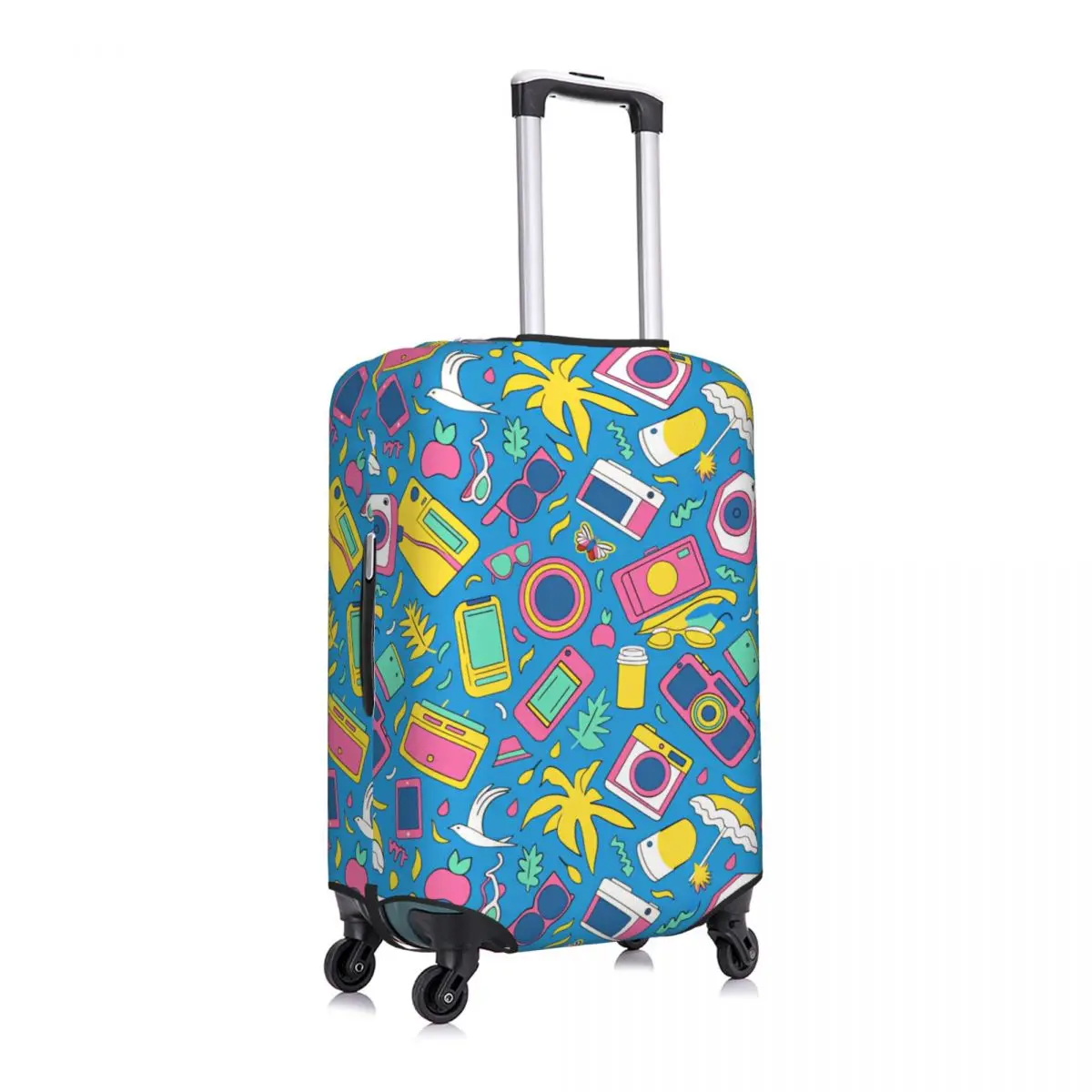 Custom 90s Retro Summer Travel Adventure Seamless Pattern Luggage Cover Protector Funny Travel Suitcase Covers for 18-32 Inch