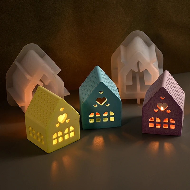 4-piece European Style House Silicone Mold Scale Atmosphere Decoration Lighting House Gypsum Drip Mold Aromatherapy Candle Mould