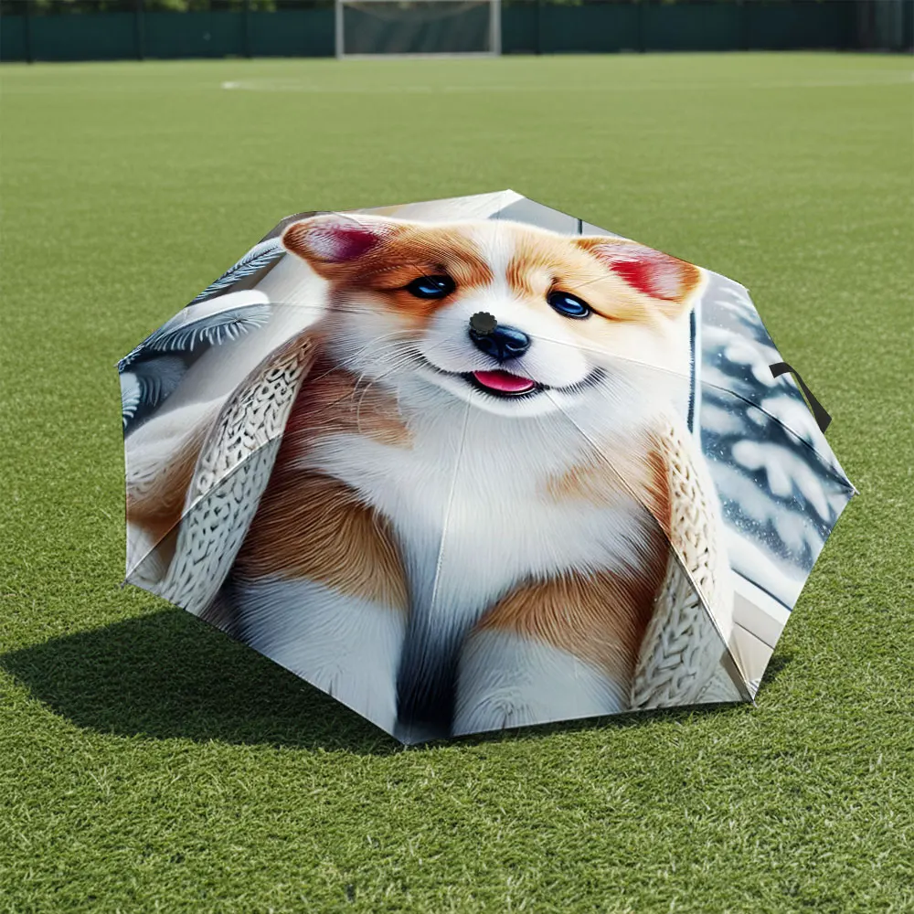 1P C Charming Umbrella with Adorable Dog Print Design Print 8 Iron Ribs Folding Umbrella Auto-Open Fashion Sunshade
