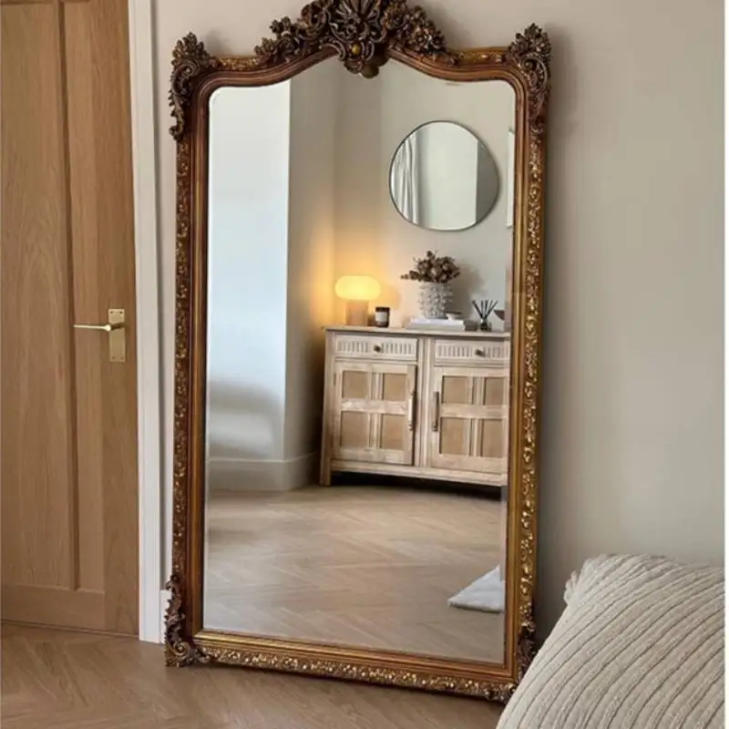 Full Body Gold Luxury Espejos De Piso Room Decoration Vintage Living Room Mirrors Full Body Floor Nordic Princess Design Mirrors