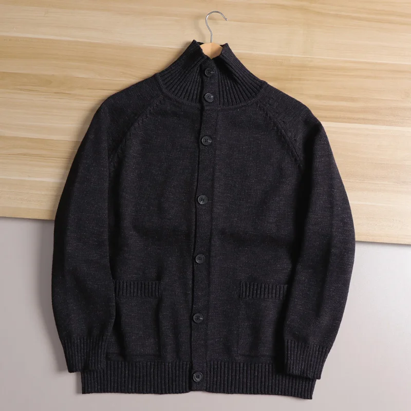 Cárdigan de punto nórdico de alta gama para hombre, abrigo largo con cuello alto, mezcla de algodón y lana, informal, Otoño Invierno, Faion Urban...