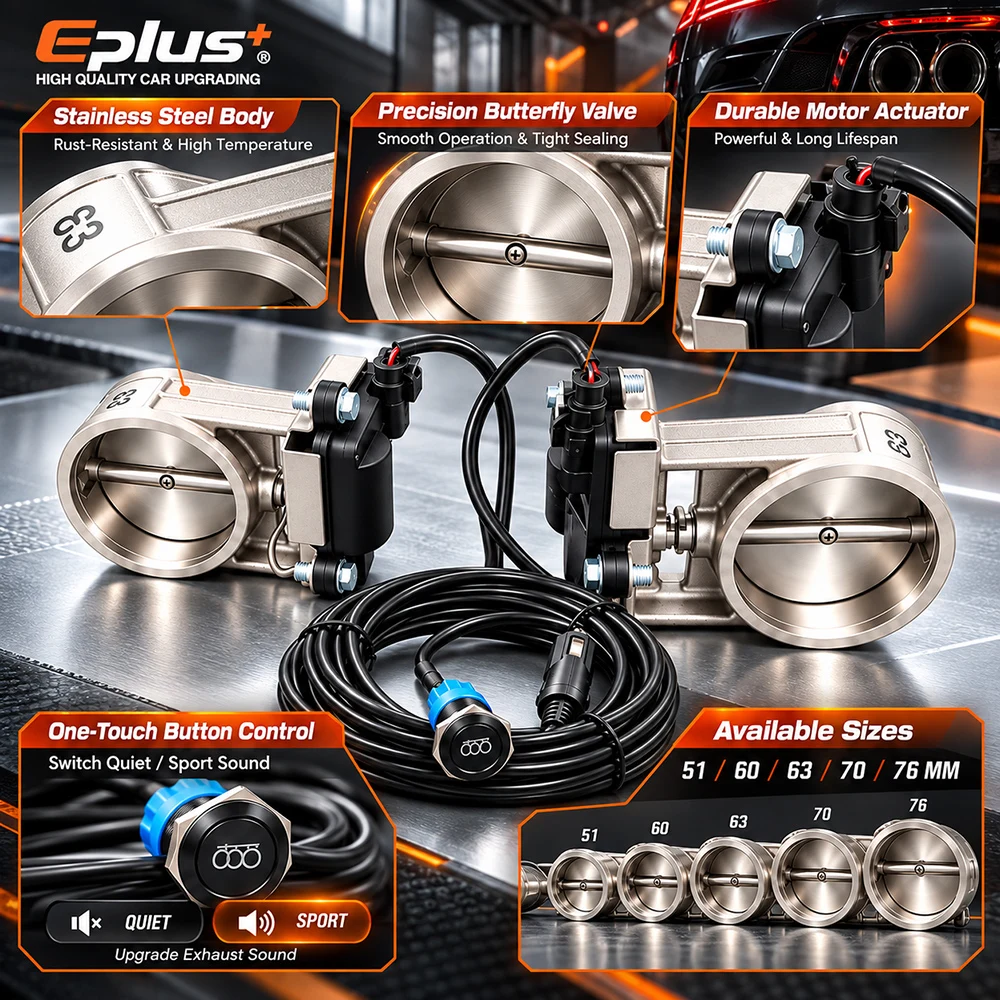 EPLUS Universal mit Tastenschalter Edelstahl Elektrisches Auspuffventil-Kit Auto-Auspuffrohr Elektronisches Schalldämpferventil – Detail 5