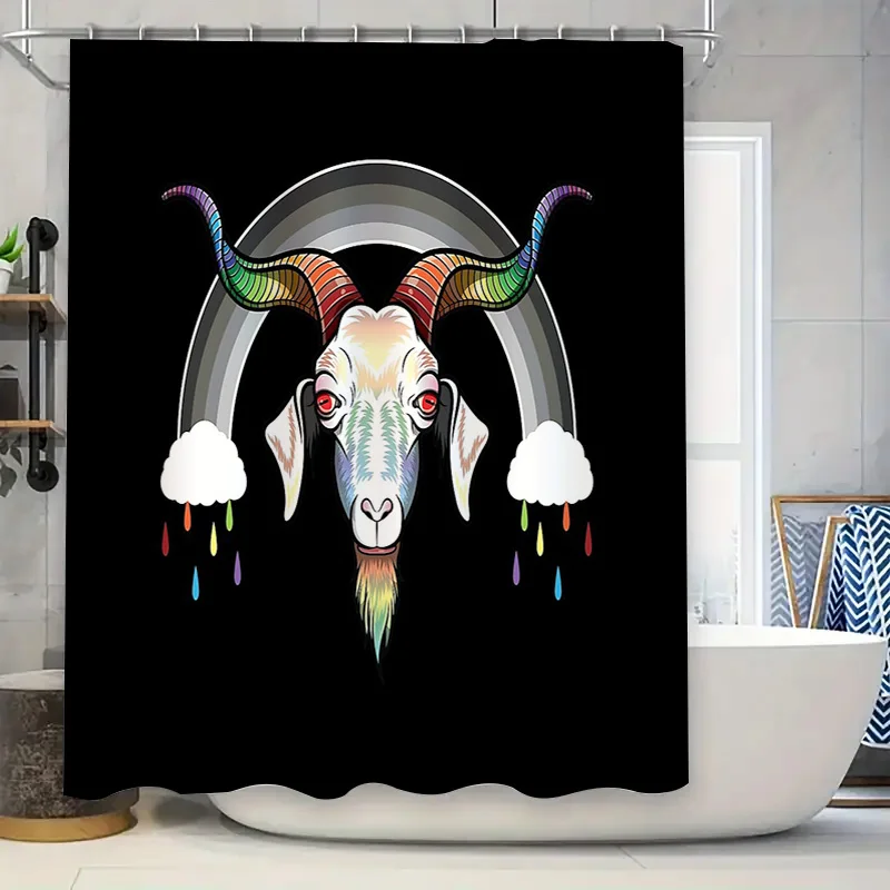 

Rainbow Goat Shower Curtain Farmhouse Decor Nature Animal Pattern Bathroom Set Waterproof Backdrop Scenic Home Decor Artistic Wa