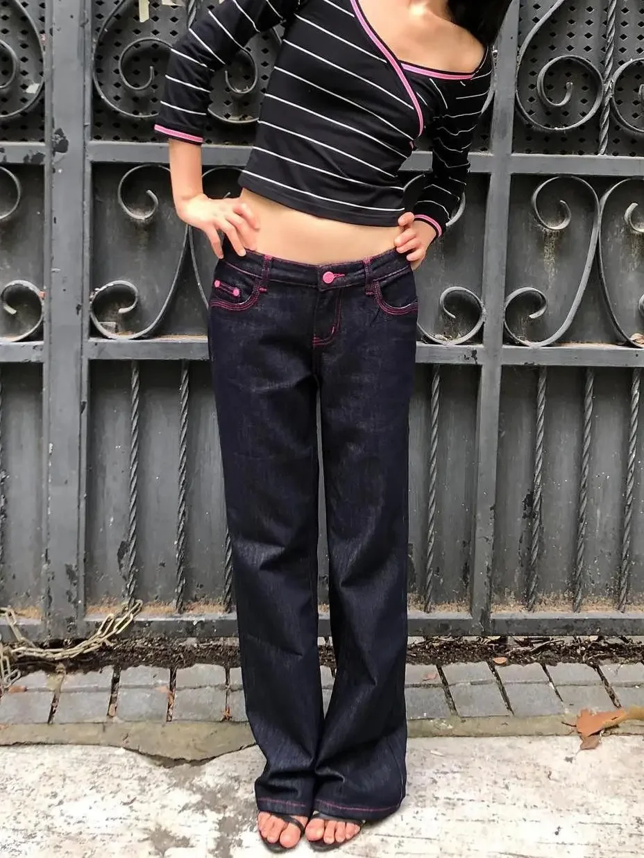 

Осень 2024, женские винтажные джинсы с градиентом Y2k, прямые джинсовые брюки с высокой талией, уличная одежда, свободные мешковатые широкие брюки