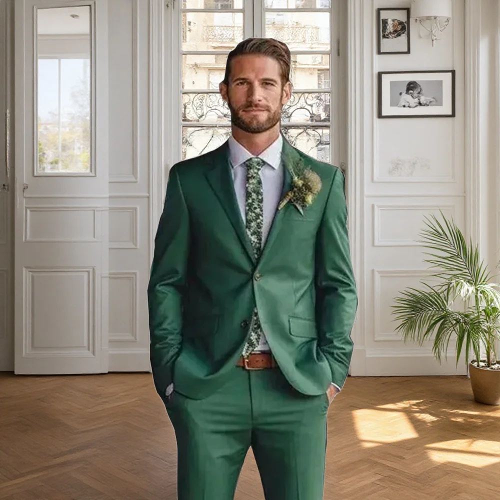 

Зеленые мужские костюмы из двух предметов для свадьбы, жениха, шикарный костюм с лацканами, homme mariag, жених, лучший мужчина, смокинг, приталенная куртка, брюки