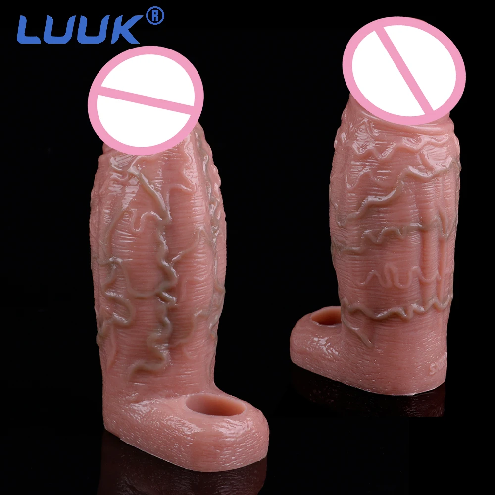 

LUUK Real Soft Silicone Holster With Blood Vessels Male Penis Sleeve Enlargement Extender Delay Ejaculation Erotic Sex Toy