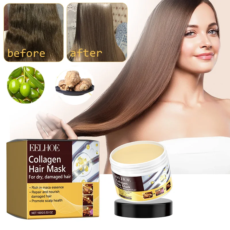 Mascarilla capilar de colágeno, reparación de daños, Frizz, hidratante, Control profundo de aceite, nutre, brillante, suaviza la raíz, cuidado del cabello liso