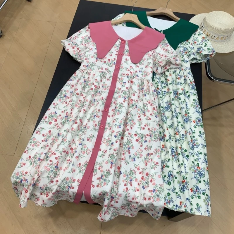Estate New Sle Stampa floreale Design dimagrante Vita alta Bubble Sve irt Dr Colletto per bambola Casual Faion Dr da donna