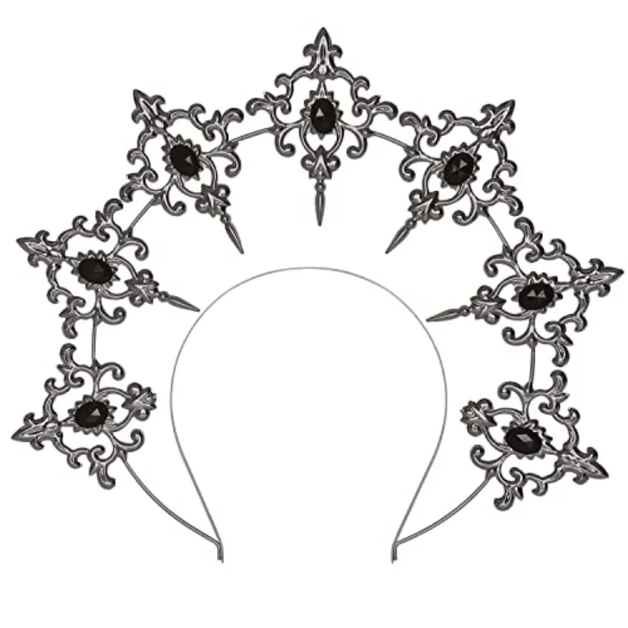 

L'VOW Vintage Saint Halo Crown and Tiara Headband Baroque Goddess Crown Headpiece Bridal Hair Accessories Costume