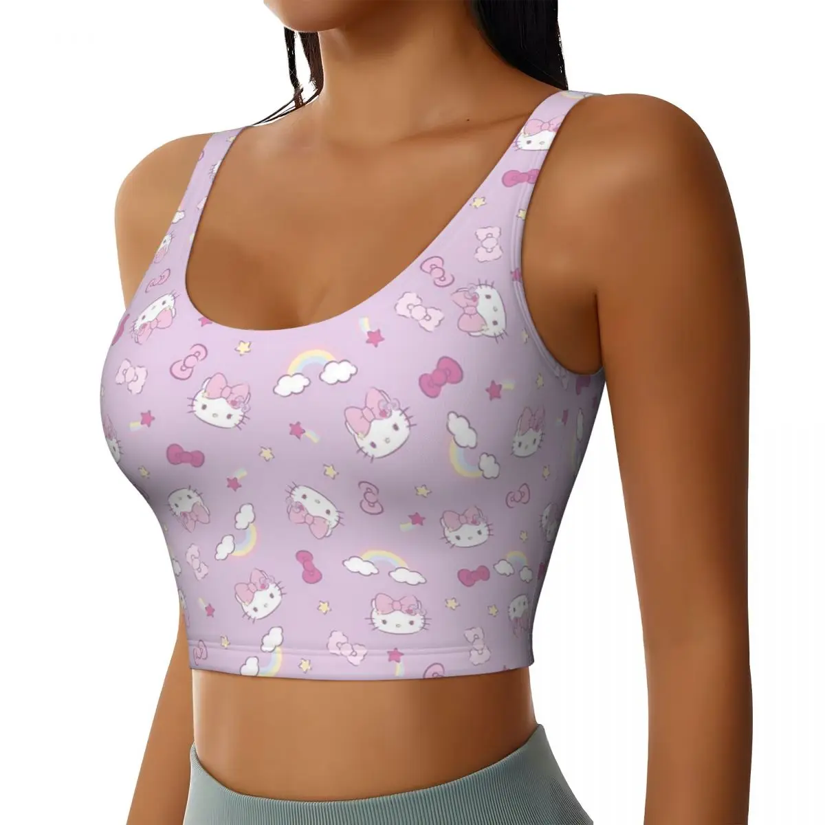 Custom Anime Hello Kitty High Impact Sports Bras Women's Seamless Workout Running Crop Tank Tops