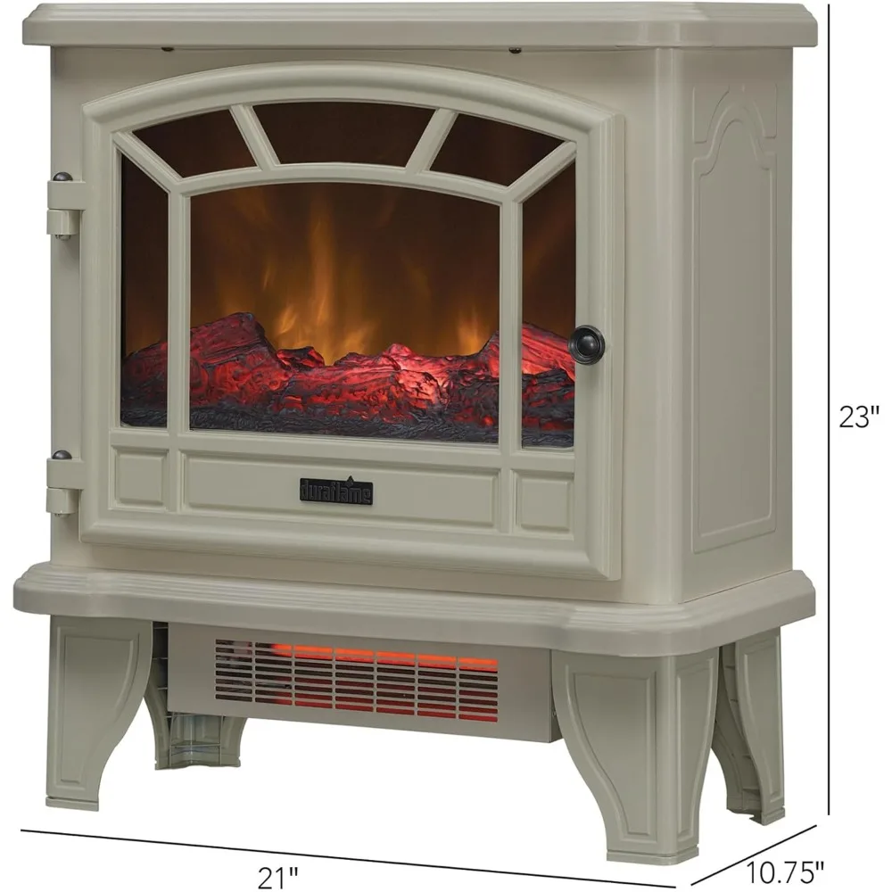 Electric Fireplace Stove 1500 Watt Infrared Heater with Flickering Flame Effects - Cream