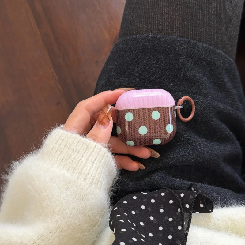 Cute Blue Dots Pattern Brown-Purple Earphone Case with Pendant for Airpods 1, Airpods 2, Pro, Pro2, Pro3, Airpods 3, Airpods 4 - view 5