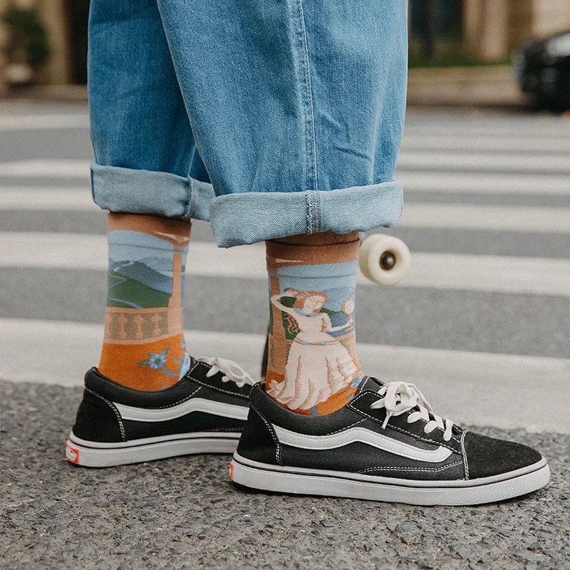 High Quality Cotton  Hip-hop Cartoon Pictures Adult Tide Socks Ins Socks Cotton Trend Stockings Autumn and Winter Mid-tube Socks