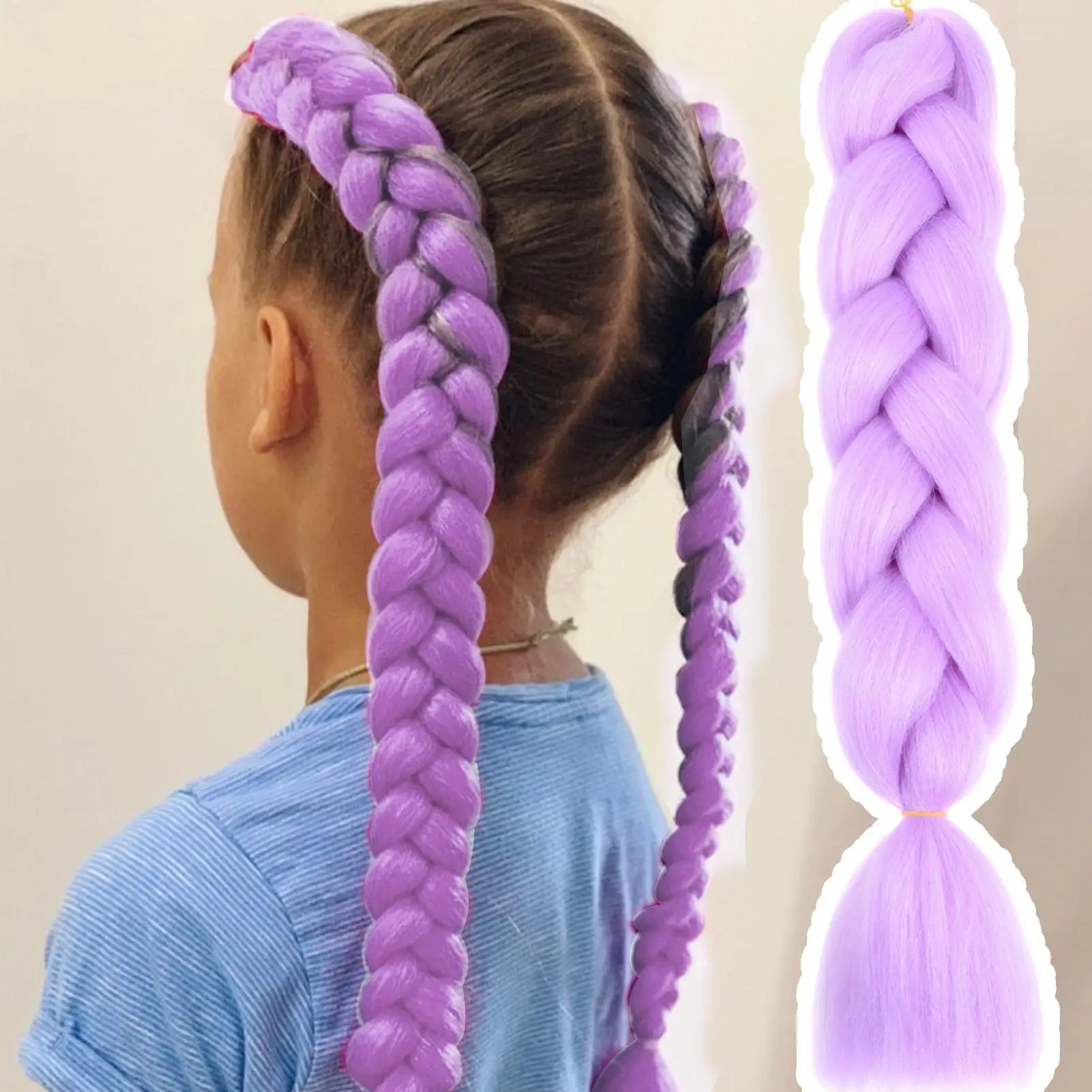 Purple Braiding Hair Extensions Pre Stretched Soft Synthetic Jumbo Braids DIY Ponytail for Party Special Events Festival Costume