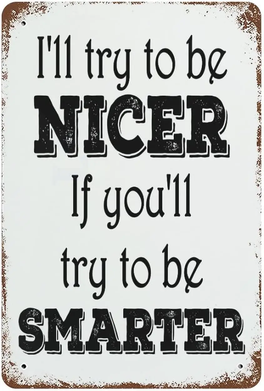 I’LL Try to BE Nicer IF You’LL Try to BE Smarter Aluminum Sign Inspirational Quote Aluminum Metal Sign Kitchen Metal Tin Sign Wa