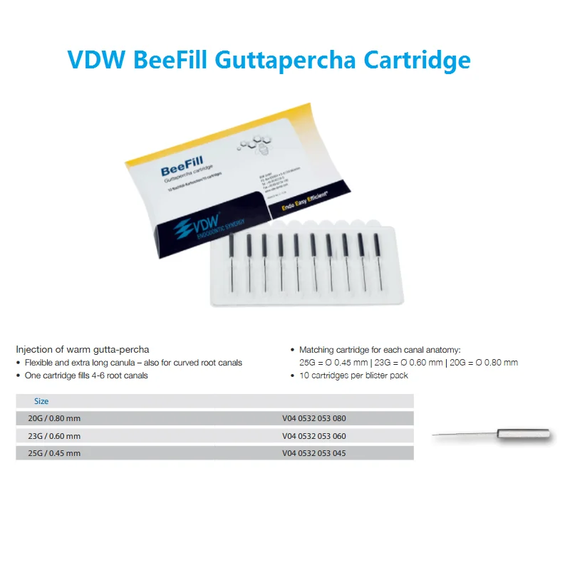 VDW Dental Guttapercha Cartridges Dental Root Canal Guttapercha Cartridges  VDW BeeFill  Guttapercha Cartridges 23G 0.6MM