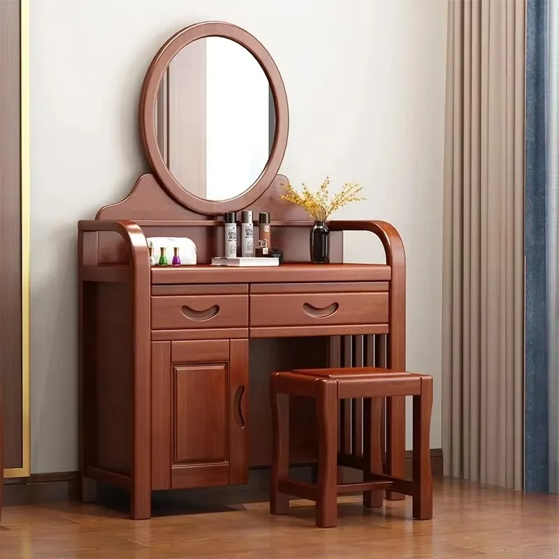 

Brown Nordic Storage Vanity Table Modern Wooden Organizer Makeup Dresser Bedroom Solid Wood Penteadeiras Bedroom Furniture