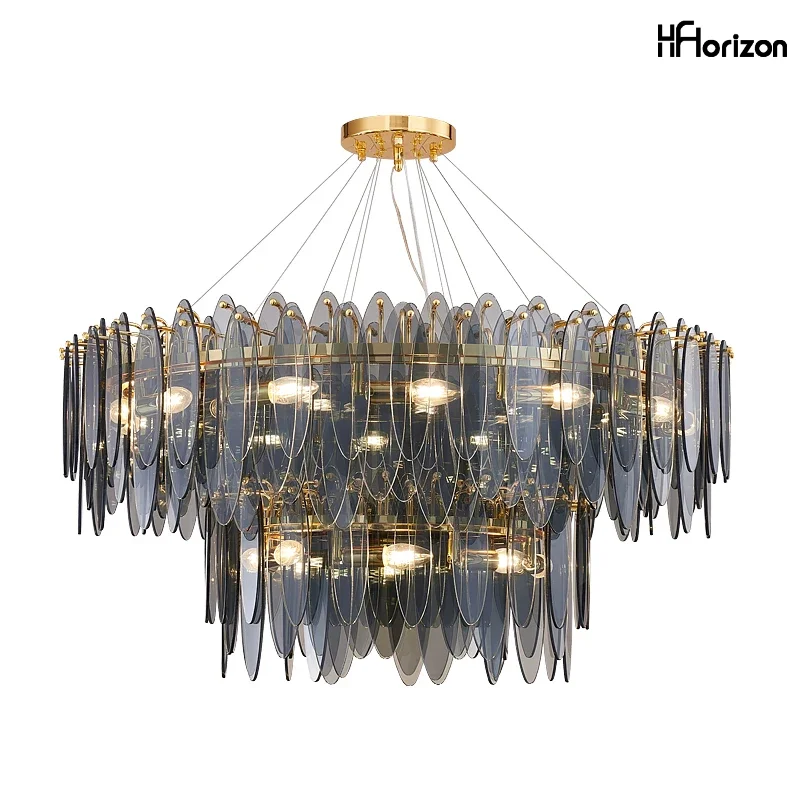 Postmodern Art Deco Style LED Chandelier with Glass Crystal and Iron Frame Suspension Light Luminaire for Dining Room Illuminati