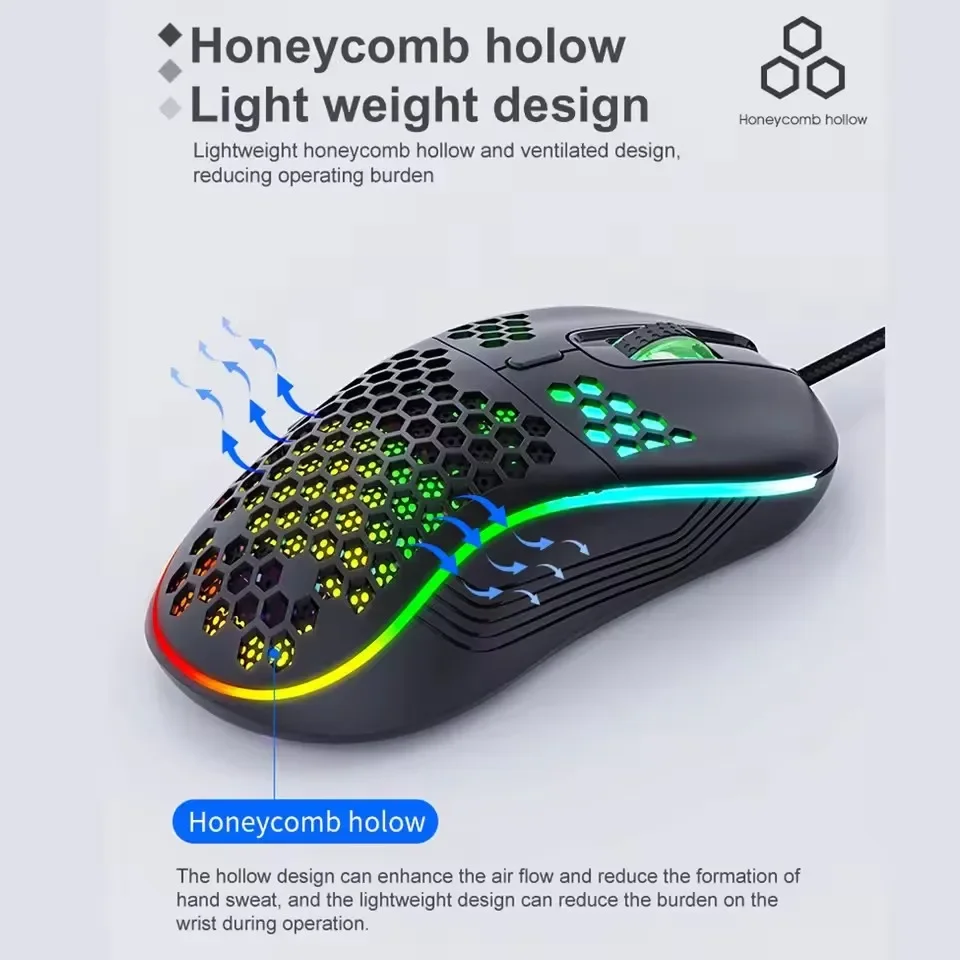 7200DPI USB Wired Gaming Mouse for PC Computer Game Mechanical Mice USB Luminous Light Mouse Adjustable Optical Gamer Mice