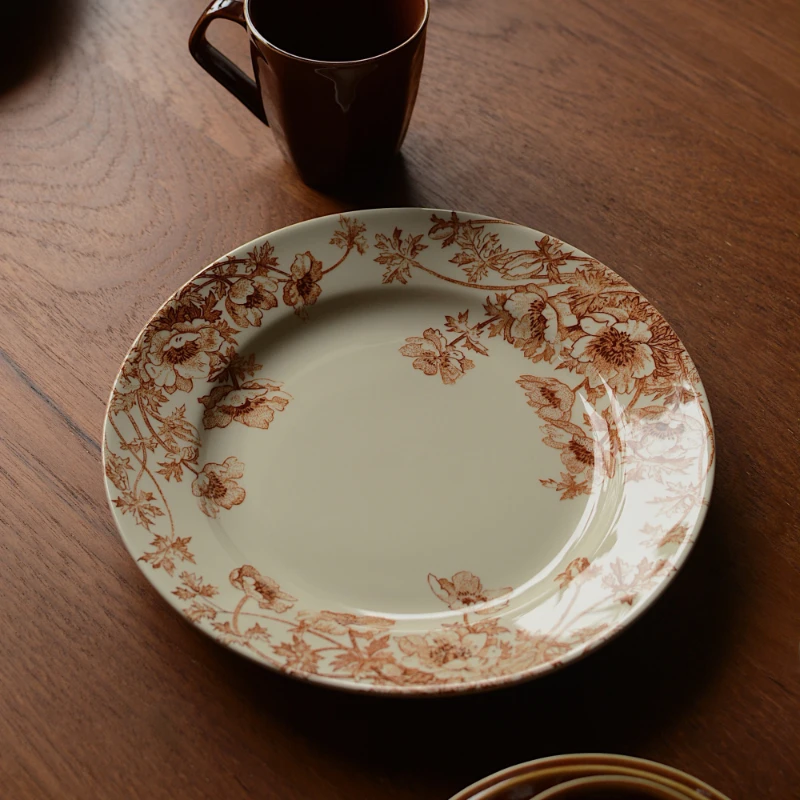 

Red-brown corn poppy flat plate American plate ceramic salad plate western food soup plate household kitchen utensils