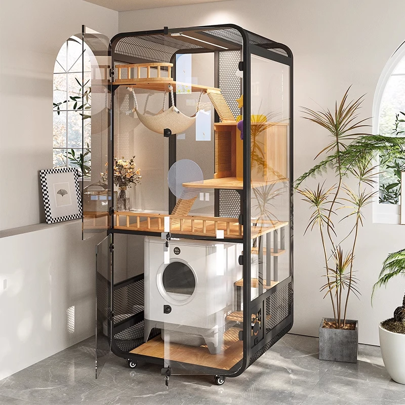 

Cat villa solid wood panoramic glass, luxury large space cabinet cage, can put smart toilet three-story nest house home