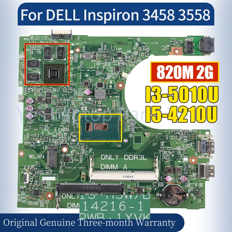 

14216-1 For DELL Inspiron 3458 3558 Laptop Mainboard 0MNGP8 0D8C93 I3-5010U I5-4210U 820M 2G Notebook Motherboard 100％ Tested