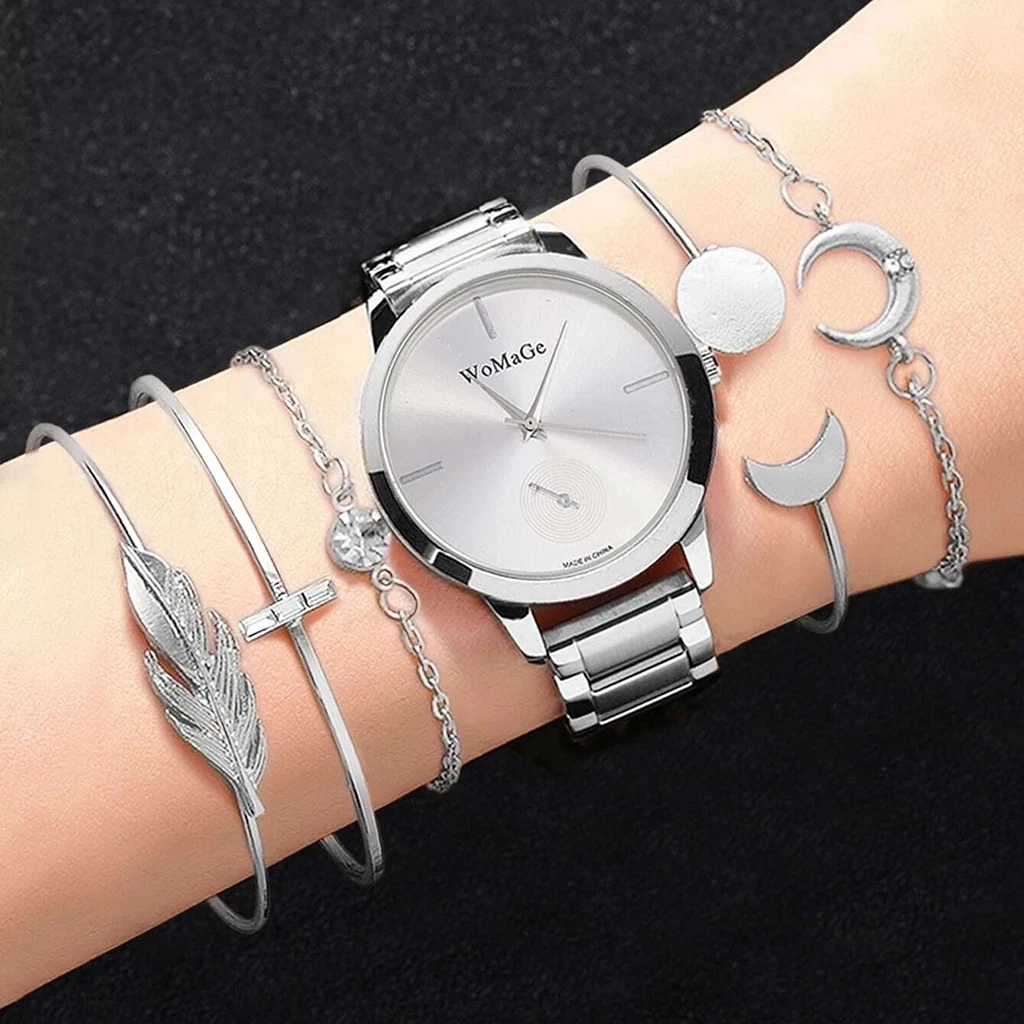 Women Watch Set Luxury Silver Dress Quartz Watch Bracelet Ladies Sports Wrist Watch Clock Gift Woman Relogio Feminino