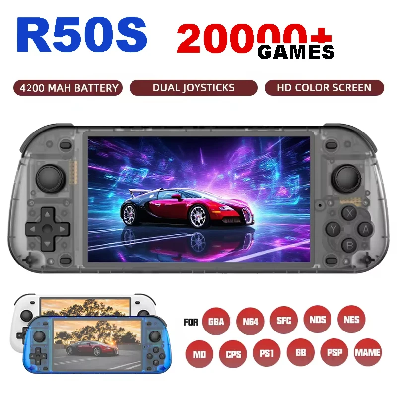 R50S ريترو وحدة تحكم ألعاب محمولة 128G 5.1 بوصة IPS شاشة لعبة فيديو وحدة تحكم لاسلكية 4200mAh لعبة لاعب محمولة طويلة الأمد