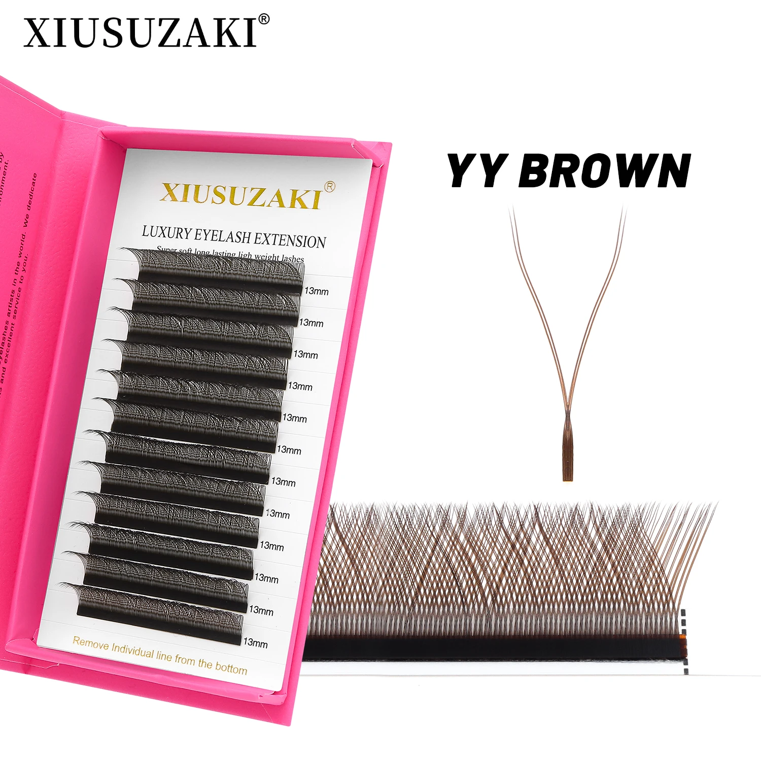XIUSUZAKI Brown YY Shaped Eyelashes Extension Natural Premade Fans Double Tips YY False Lashes Extension Wholesale Supplies Shop