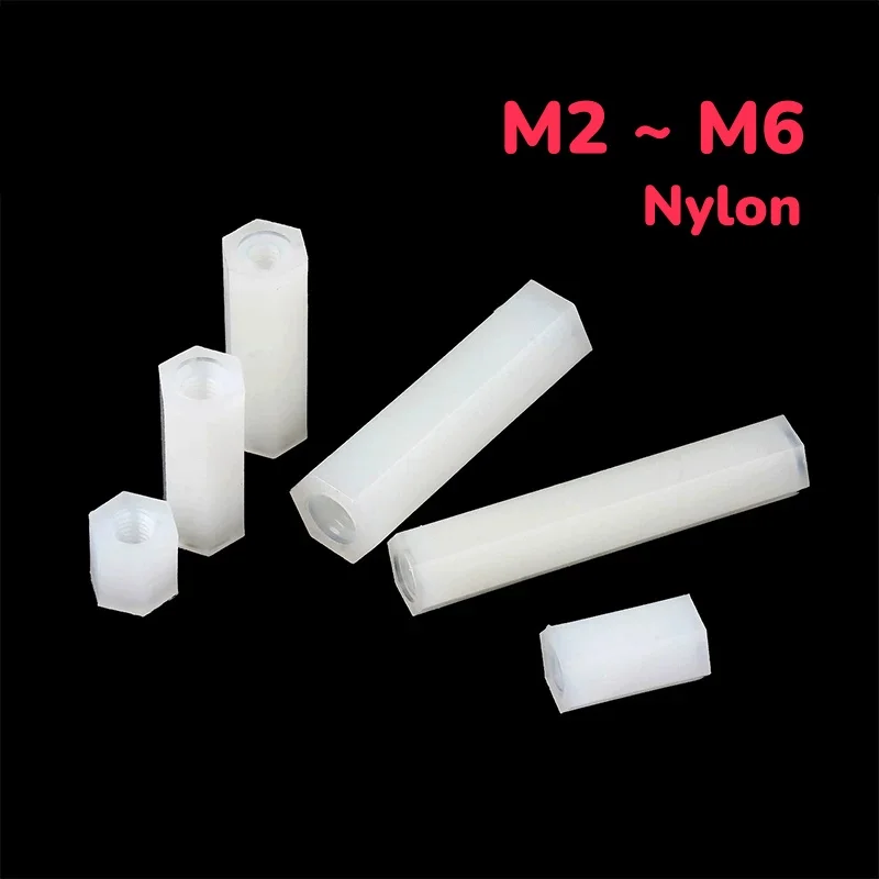 White Nylon M2 ~ M6 Hex Female Female Nylon Standoff Spacer PCB Motherboard Spacer 50/30/20/10Pcs