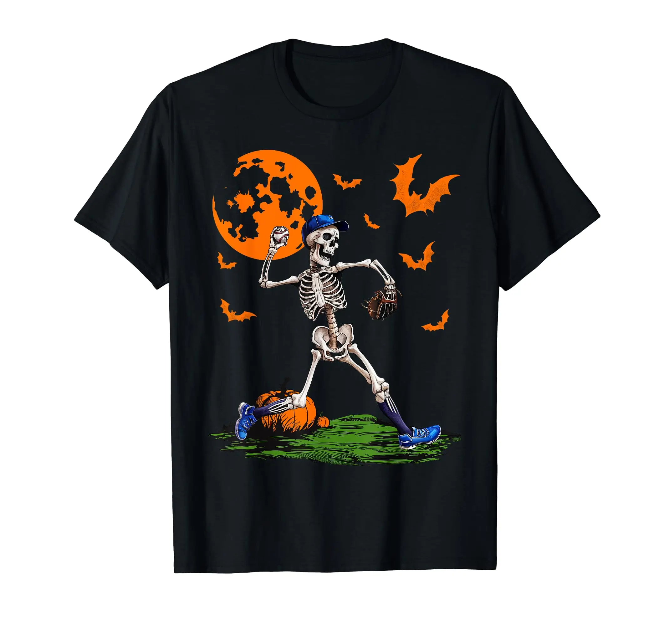 Baseball Skeleton Halloween Men Boys Baseball Spooky Season T-Shirt Classic Logo T Shirt and Stickers, Unisex Adult T Shirt