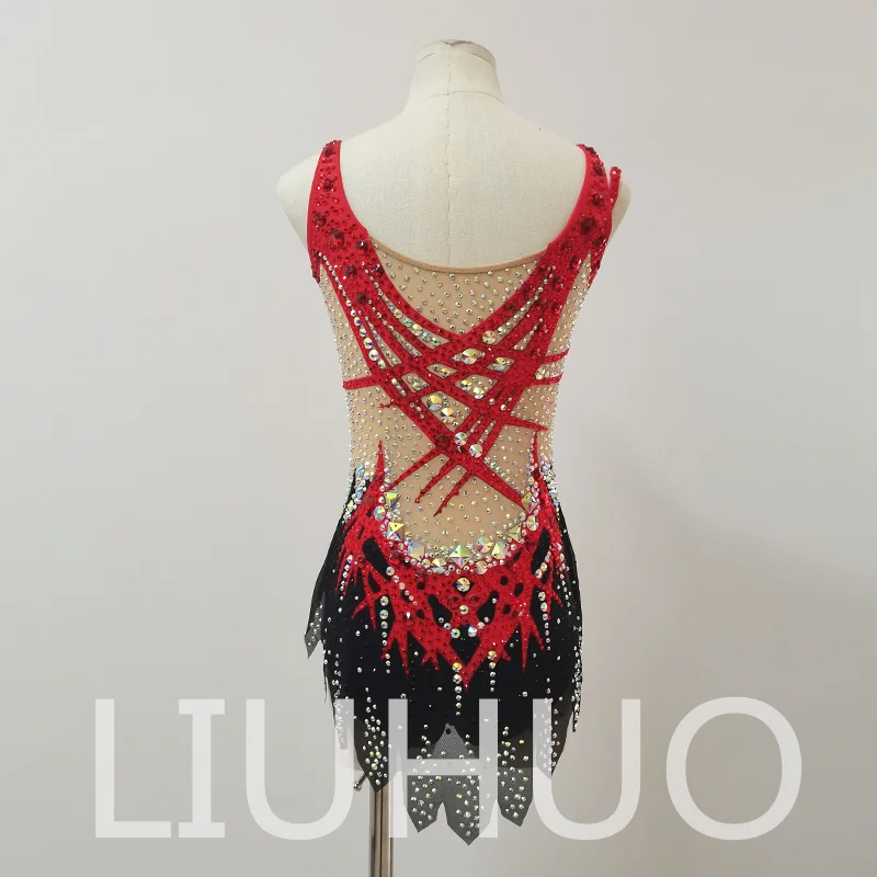 LIUHUO Body da ginnastica ritmica Rosso Nero Prestazioni da cheerleader competitive per bambini