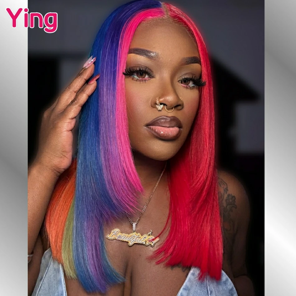 

13x4 13x6 Transparent Red Pink Blue Color Lace Front Human Hair Wigs for Women 200 Density Brazilian Straight Lace Frontal Wigs