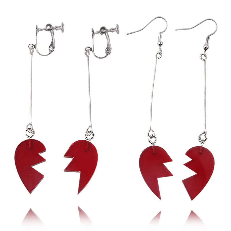 1Pair Anime Broken Heart Earrings Jean Pierre Polnareff Splice Heart Ear Clip Dangler Kujo Jotaro Jolyne Cosplay Eardrop Jewelry