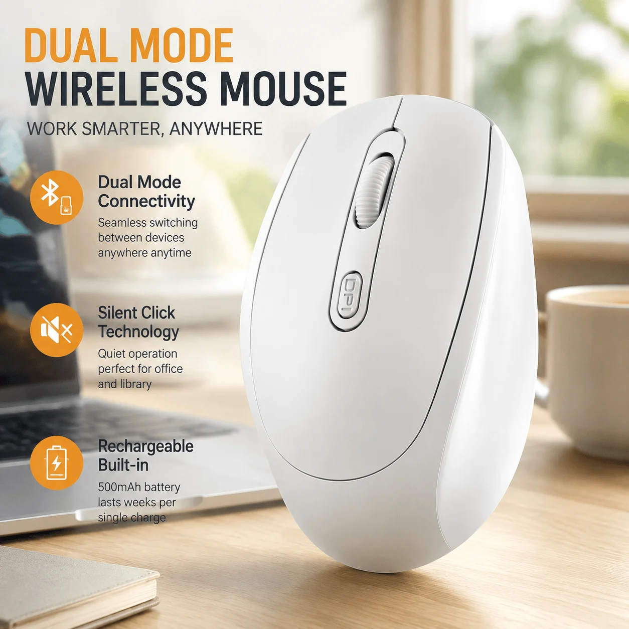 Wireless Bluetooth Mouse Silent Rechargeable Ergonomic Dual Mode Adjustable DPI Portable Laptop Computer Mouse Office Gaming