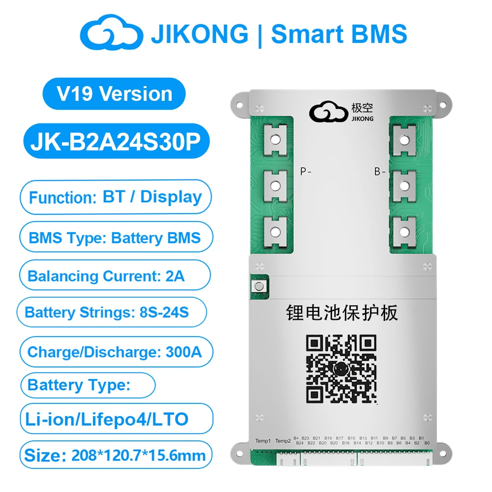 JIKONG V19 Smart BMS 4S ~ 24S BT Display Warmte KAN 0.4 ~ 2A Stroom 40A 100A 200A 300A Actieve Balancer voor Li-ion LiFePo4 Lto Batterij