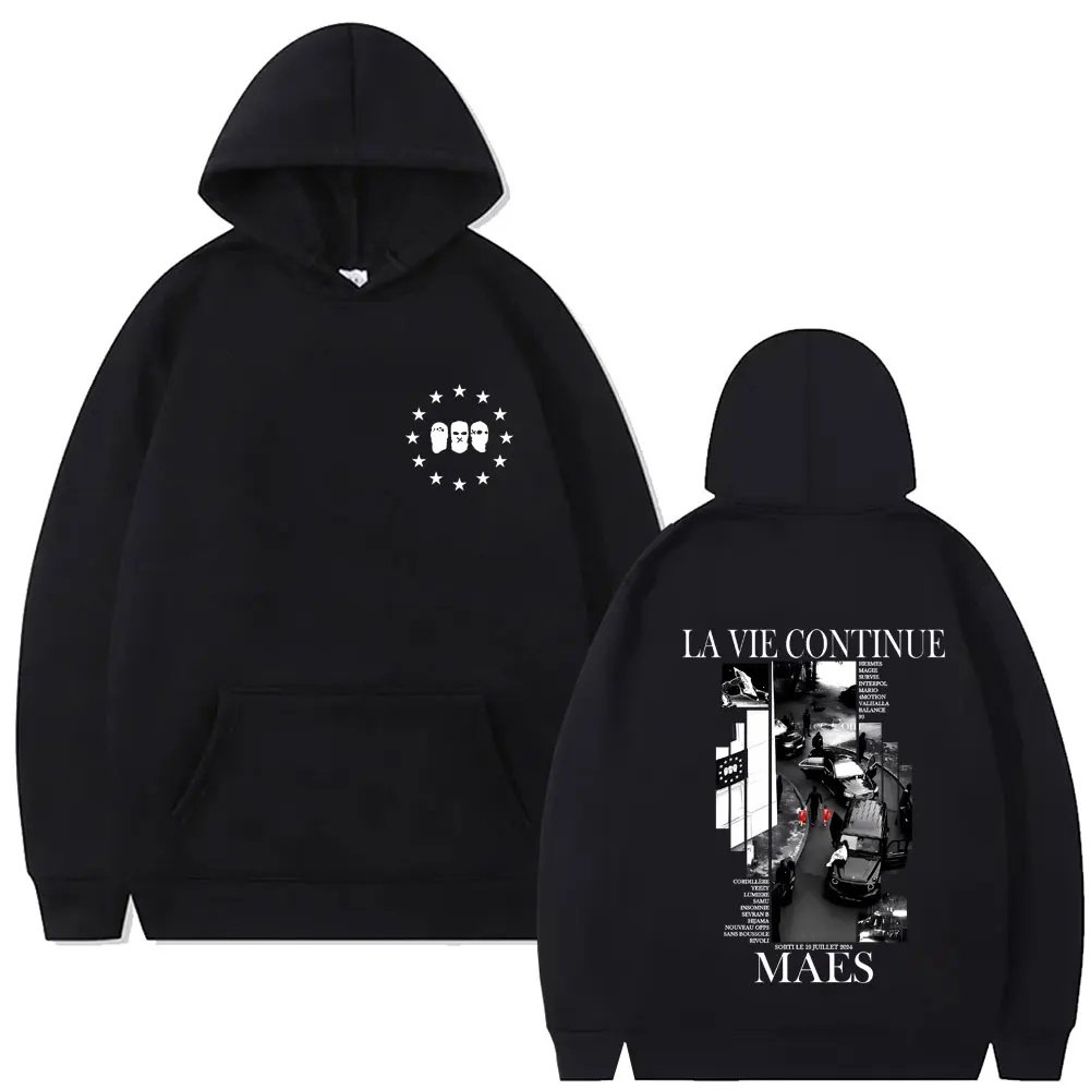 مغني الراب Maes La Vie Continue ألبوم الجرافيك هوديي الرجال النساء الهيب هوب موضة البوب الموسيقى الشارع الشهير الرجال بلوزة كاجوال الخريف #1