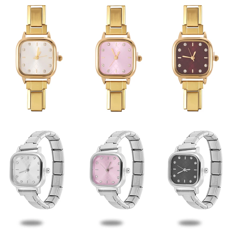 New Vintage Square Watch Trendy Classic Watch Head Chain High Quality Women Stainless Steel 9mm Width Italian Charm Bangle Gifts