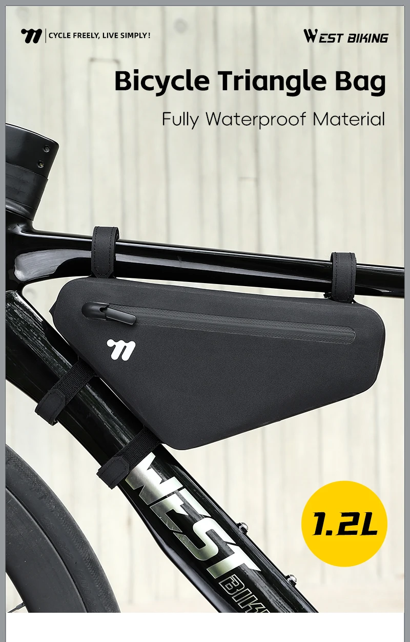 WEST BIKING Fahrrad-Dreieckstasche 1,2L Vollständig Wasserdichte Fahrrad-Rahmentasche Schmaler Rand Fahrradtasche MTB Rennrad Zubehör – Detail 1