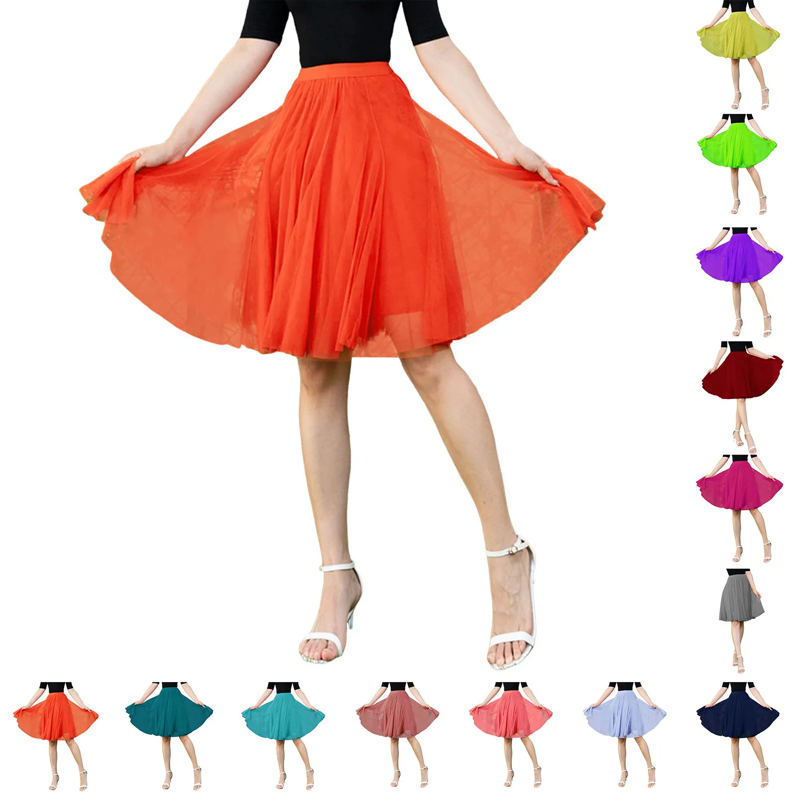 Petticoat Female Tulle Skirt Women 2 Layer Multi Color Large Swing Tutu Skirt Knee Length Dancing Costumes Mesh Pleated Skirt