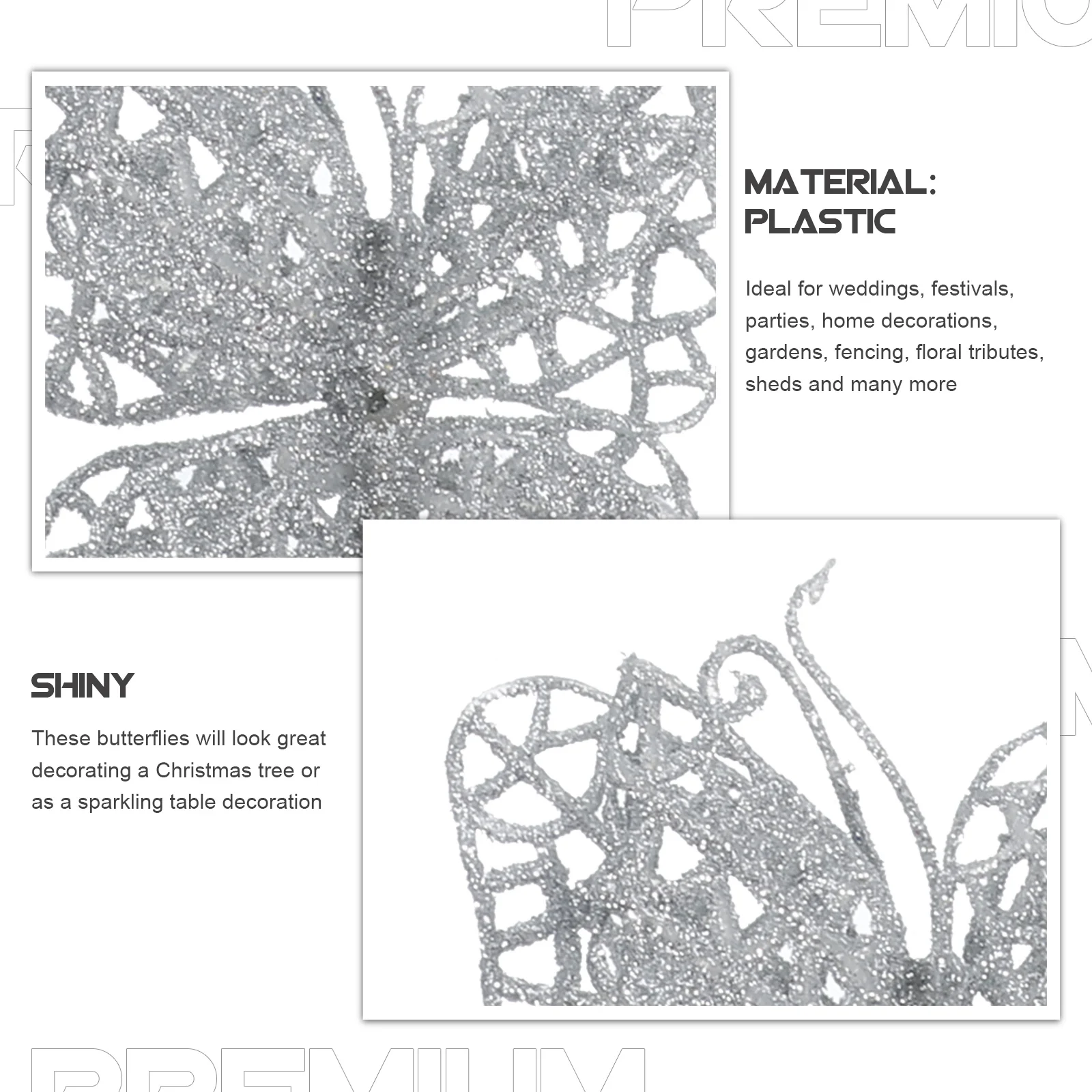 

6Pcs Christmas Butterfly Decorations Silver 3 Inch Suitable for Christmas Tree Wedding Festival Parties Home Garden Decor