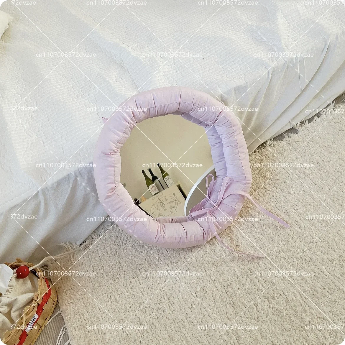 Solid Color Cotton-Filled Acrylic Mirror Bestseller Soft Cute Home Decoration Simple Fabric Art Can Be Hung for Makeup