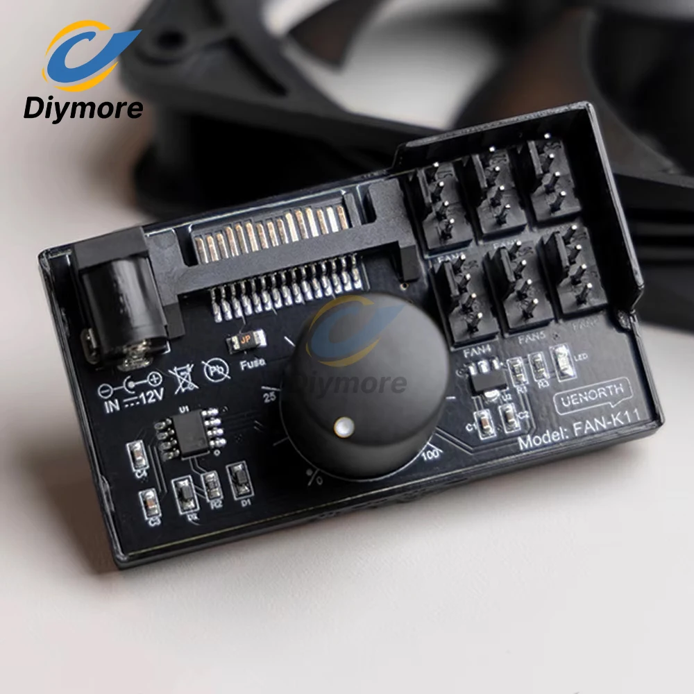1-zu-6/1-zu-4 4-Pin 12V PWM Lüftersteuerung PC-Lüfteradapter-Hub 60W 5A Controller SATA-Stromversorgung Lüftergeschwindigkeitsregler