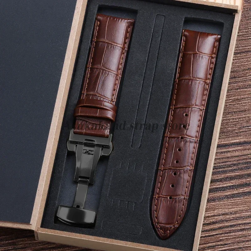 Für Tissot Seiko Kalb Echtes Leder Armband Alligator Korn Schmetterling Verschluss Uhrenarmband 12/13/14/15/16/17/18/19/20/22mm 24mm