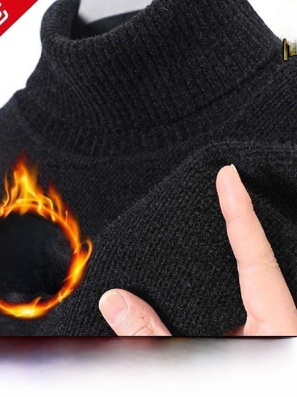 

Мужской вязаный свитер Thiened Fce с высоким воротником, зимний теплый цельный бархатный деловой повседневный длинный свеч Crew Ne