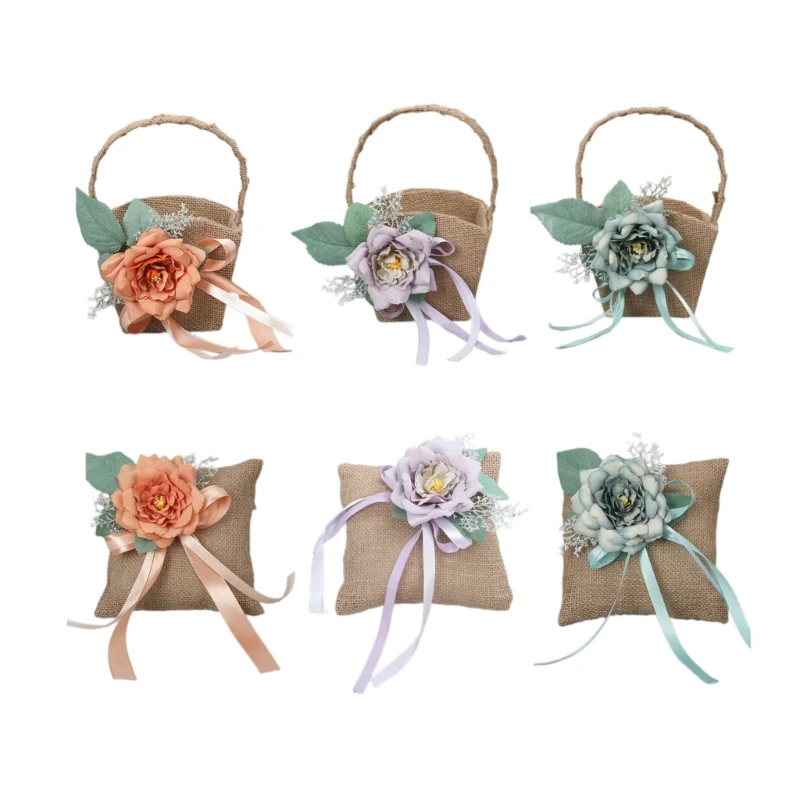 

Handwoven Basket Bowknot Linen Basket Practical Storage Basket Flower Baskets with Handles Decorations for Women A0KF