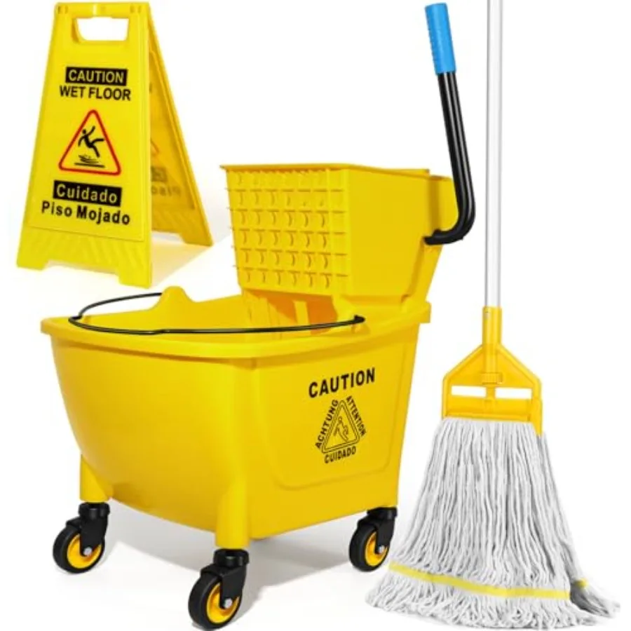 

35 Qt Commercial Mop Bucket with Side Press Wringer on Wheels, Heavy Duty Industrial Mop and Bucket Set for Floor Cleaning, Inc