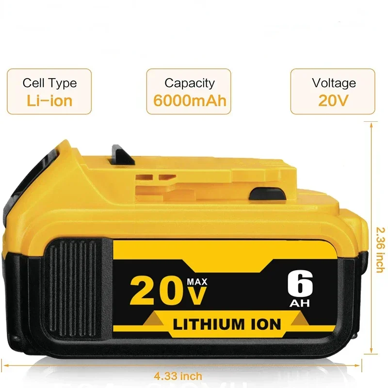 Перезаряжаемая литиевая батарея 18 в для электроинструментов DeWalt DCB185 DCB203 DCB206 DCB181 DCB184, 20 в, 6,0 Ач